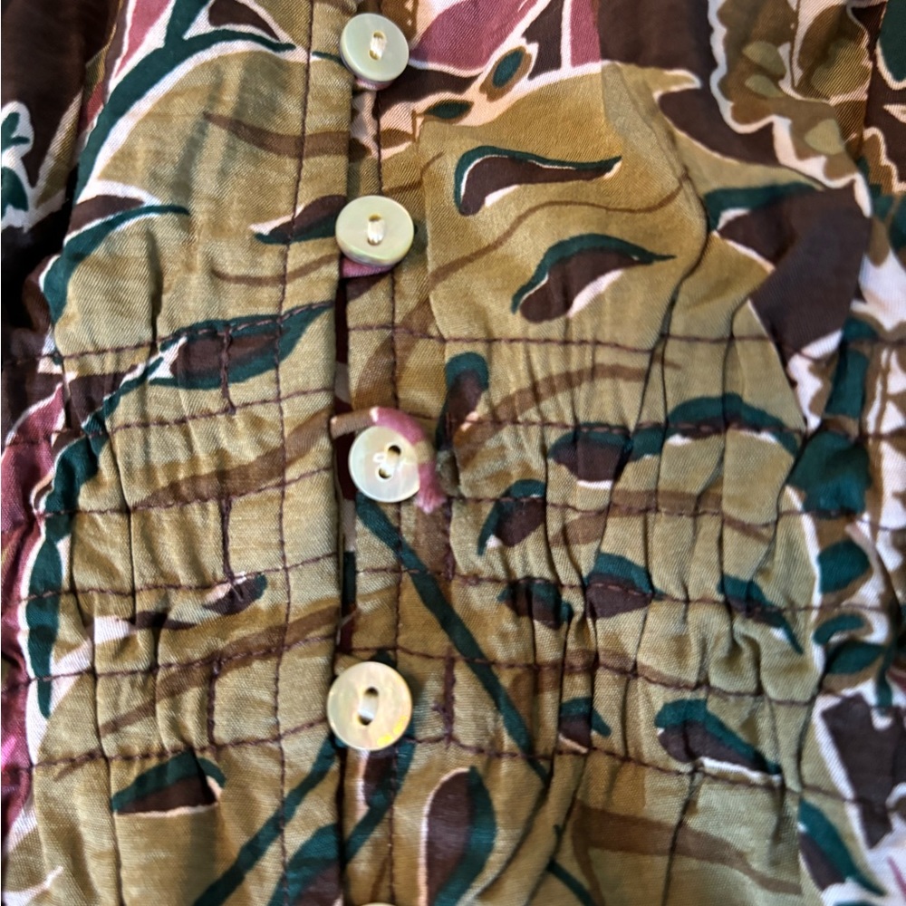 Madewell Shirred Cap-Sleeve Top in Brushstroke Monstera sz S NL043 - Picture 4 of 7
